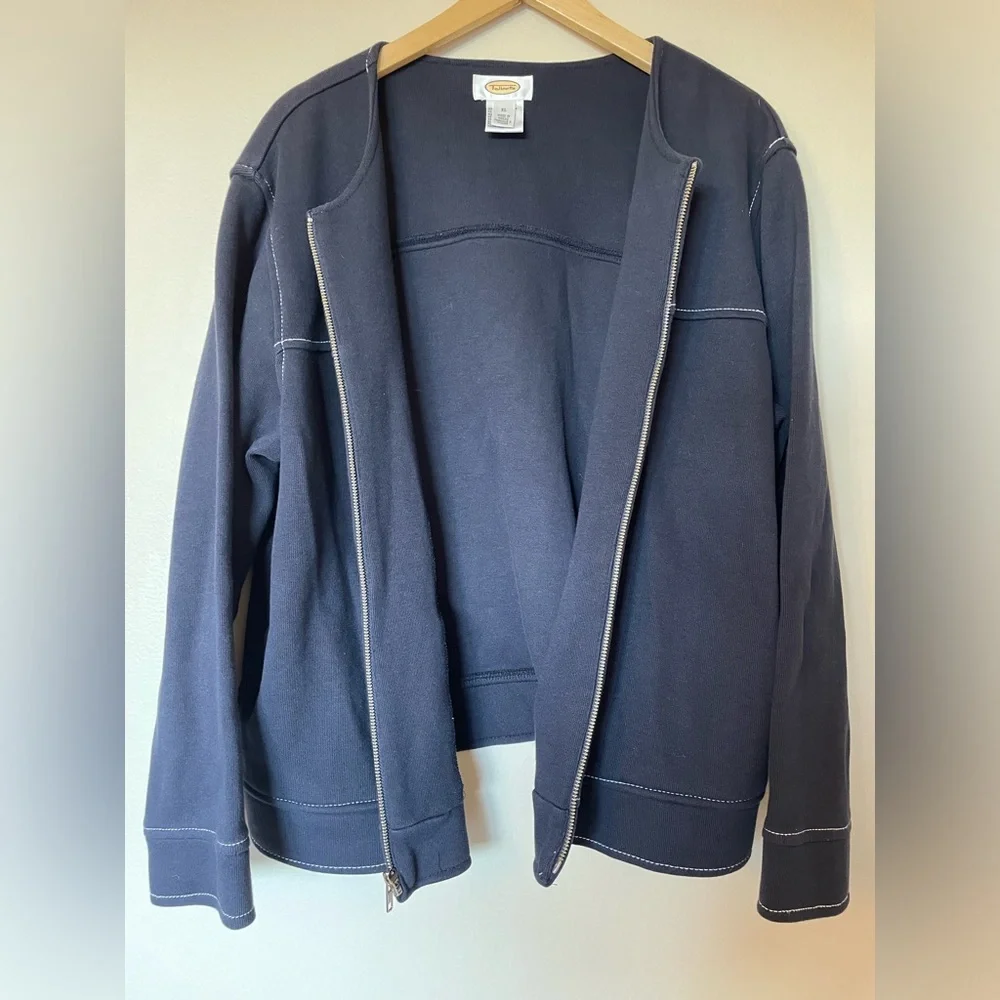 Talbots Navy Blue Zip-Up Cardigan Lightweight Jacket 100% Cotton Size XL